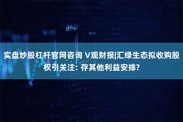 实盘炒股杠杆官网咨询 V观财报|汇绿生态拟收购股权引关注: 存其他利益安排?